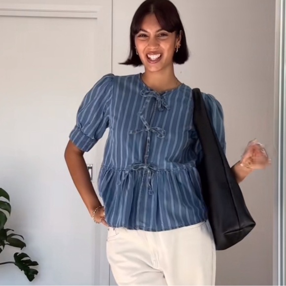 Ganni striped shirt size XS new without tags - blue and white stripes - Picture 2 of 6